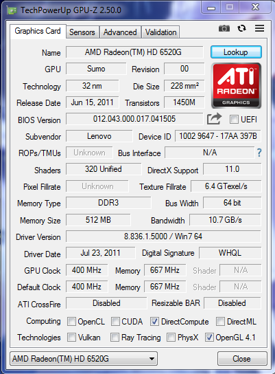 AMD Radeon HD 6520G
